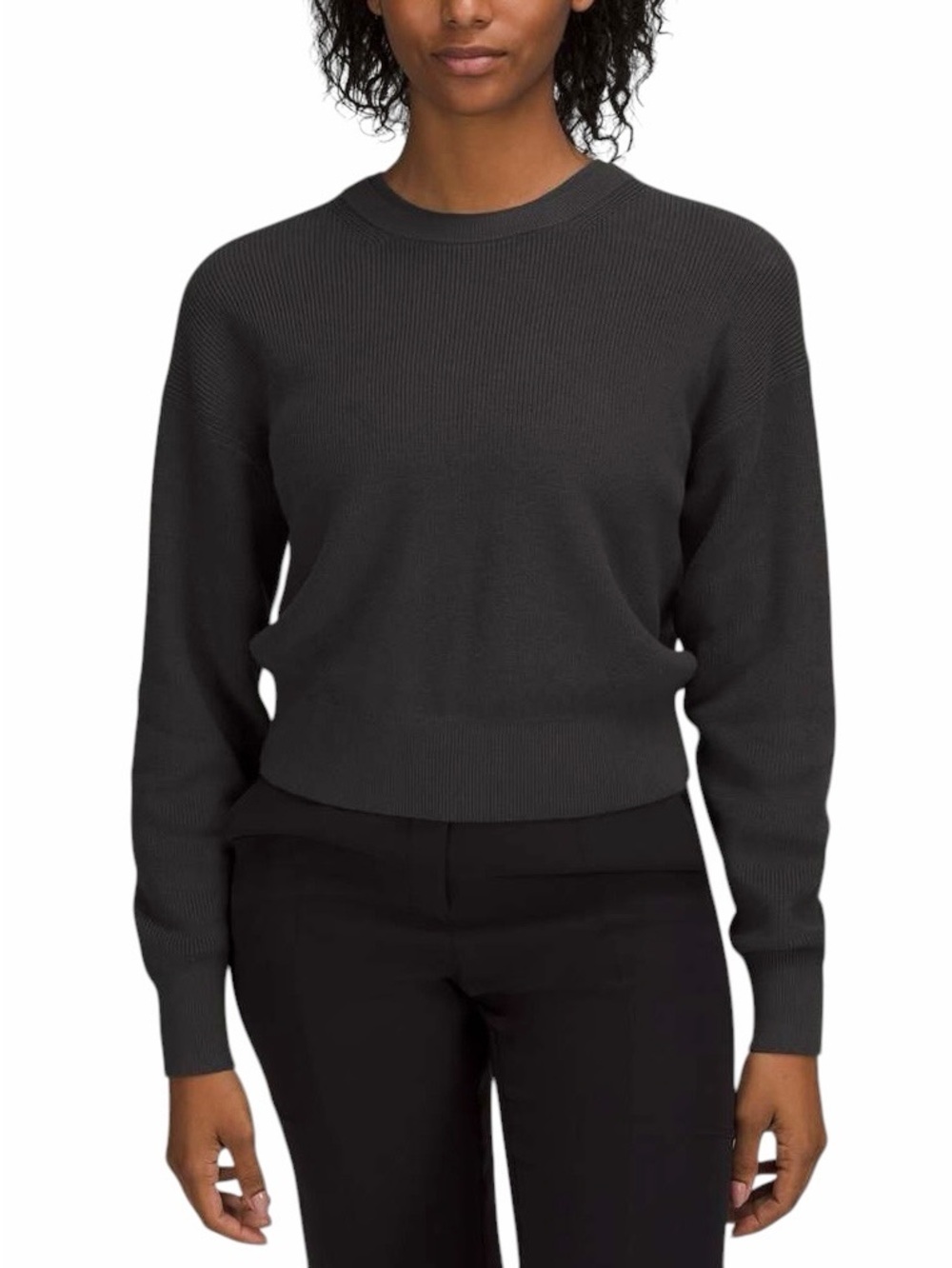 Lululemon Waist Length Crewneck Sweater Grey Cotton Blend Knit Sz 10 / L